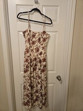 Jessica Simpson Cream Midi Dress with Brown Floral Print